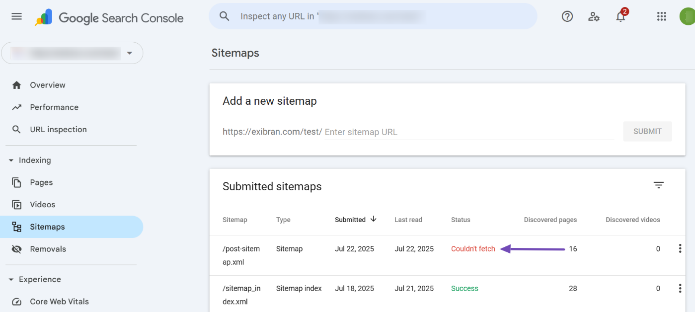 Couldn't fetch error in Google Search Console
