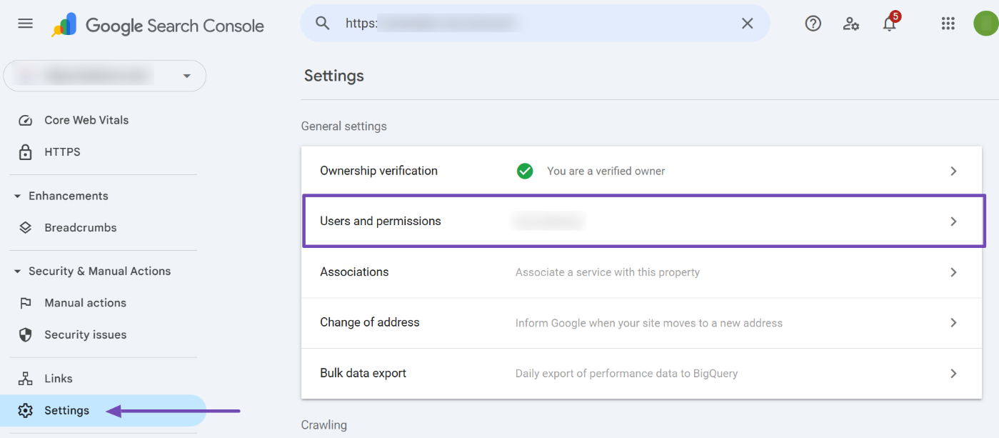 GSC users and permissions