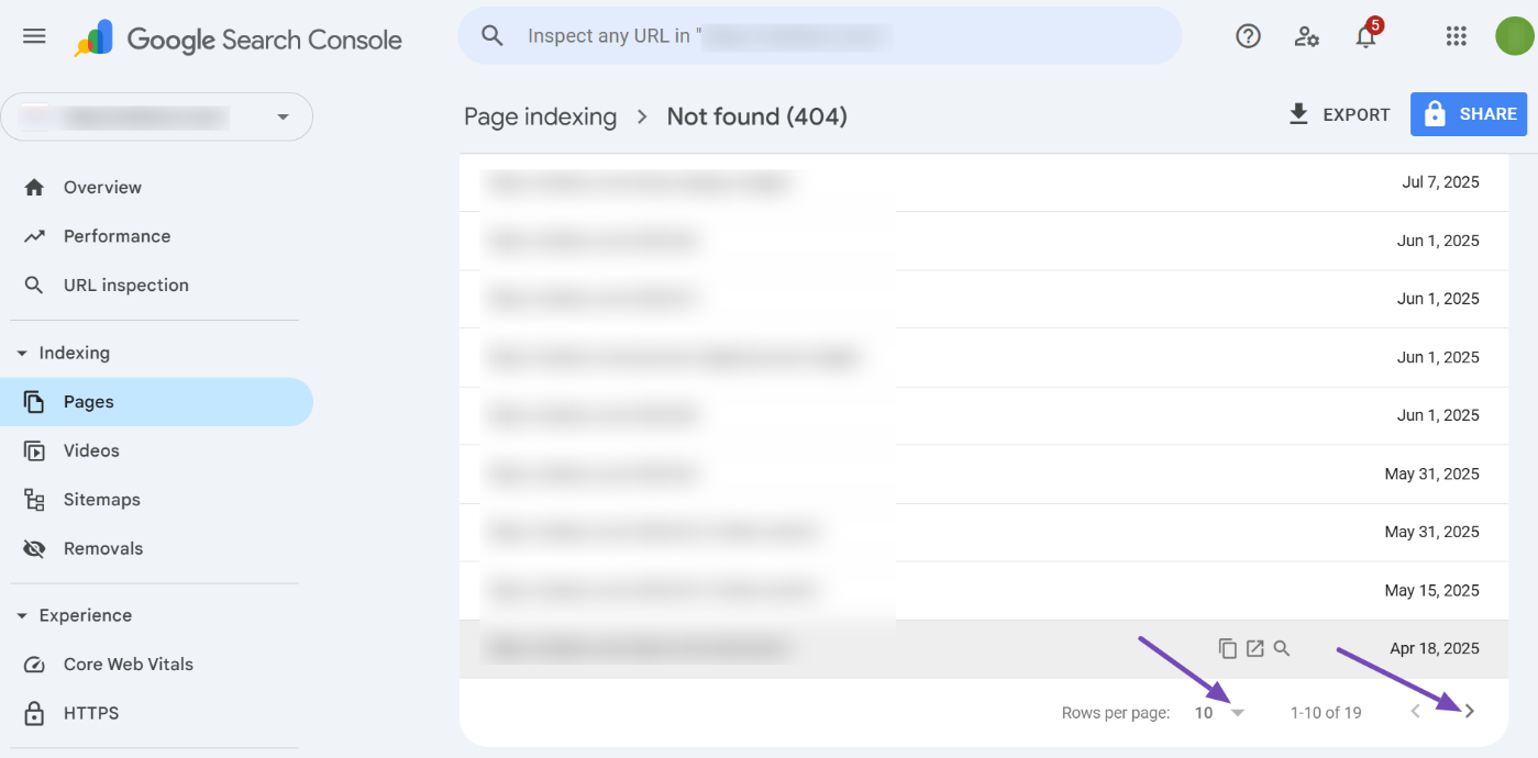How to increase the URLs displayed per page