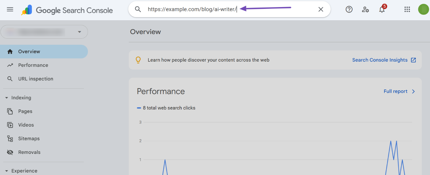 Inspect URL in Google Search Console