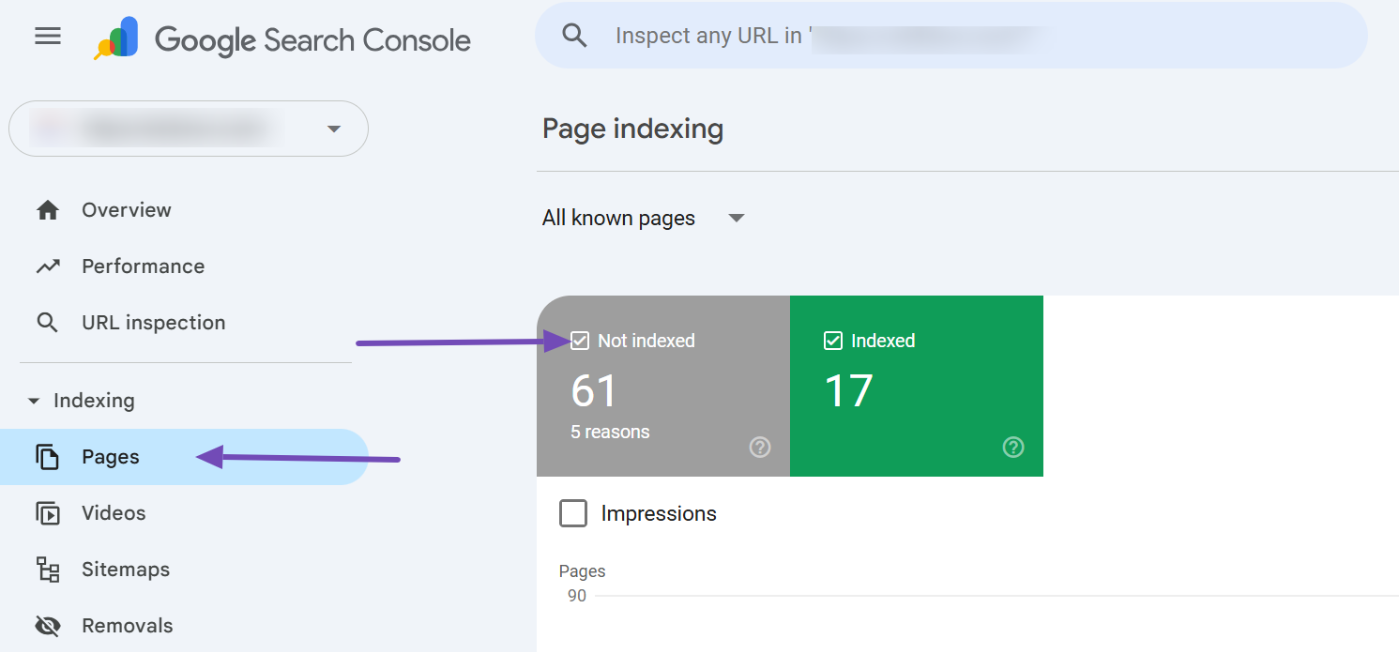 Navigate to Google Search Console Not indexed tab