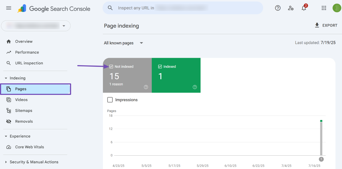 Page Indexing section in GSC