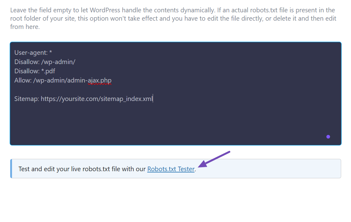 Robots.txt tester link in your site