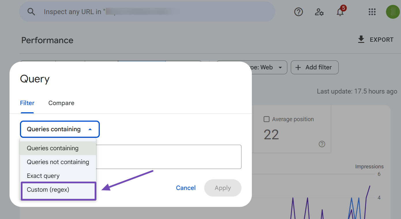 Custom(regex) option Selecting the Custom(regex) option