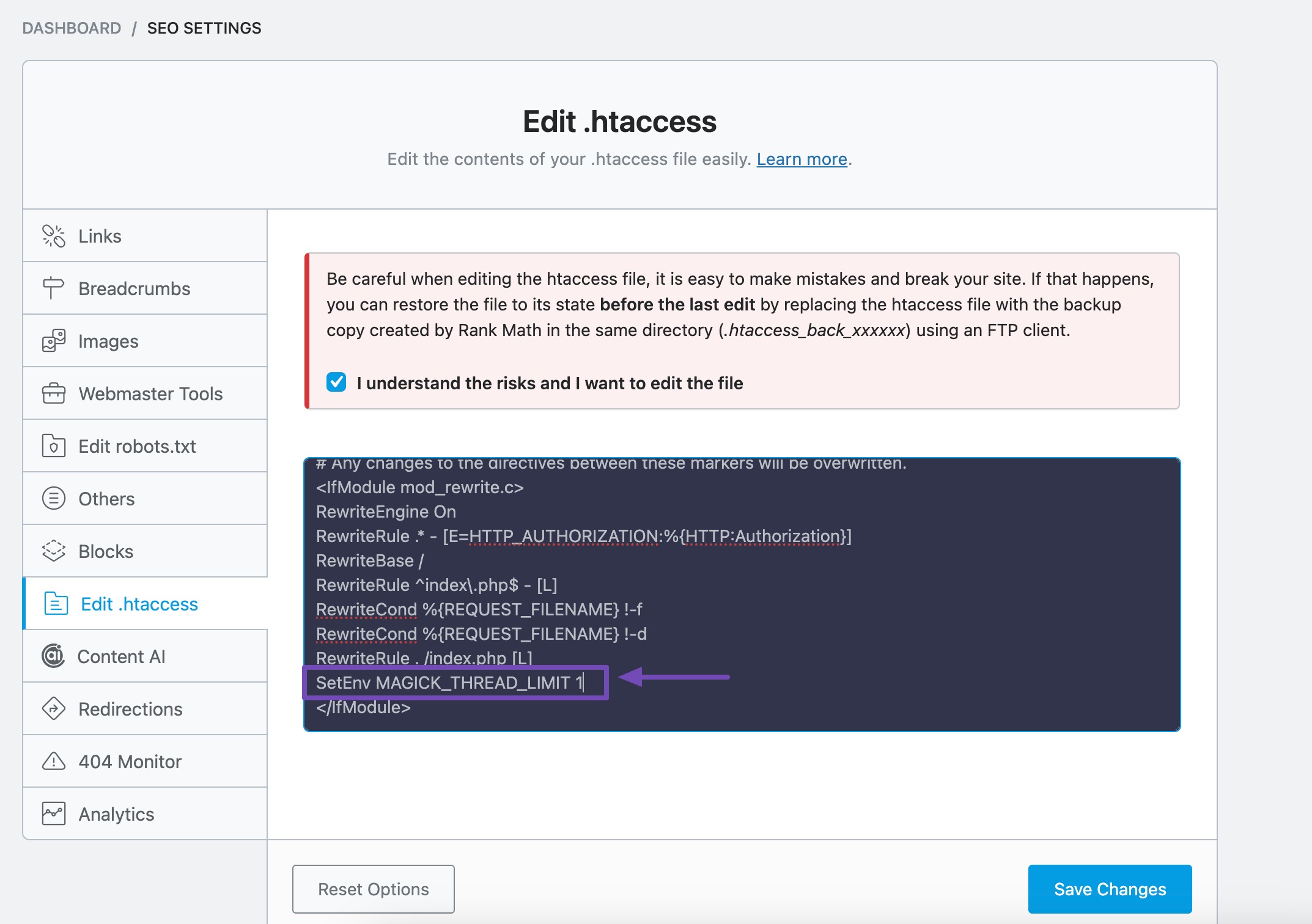 Add code to .htaccess file