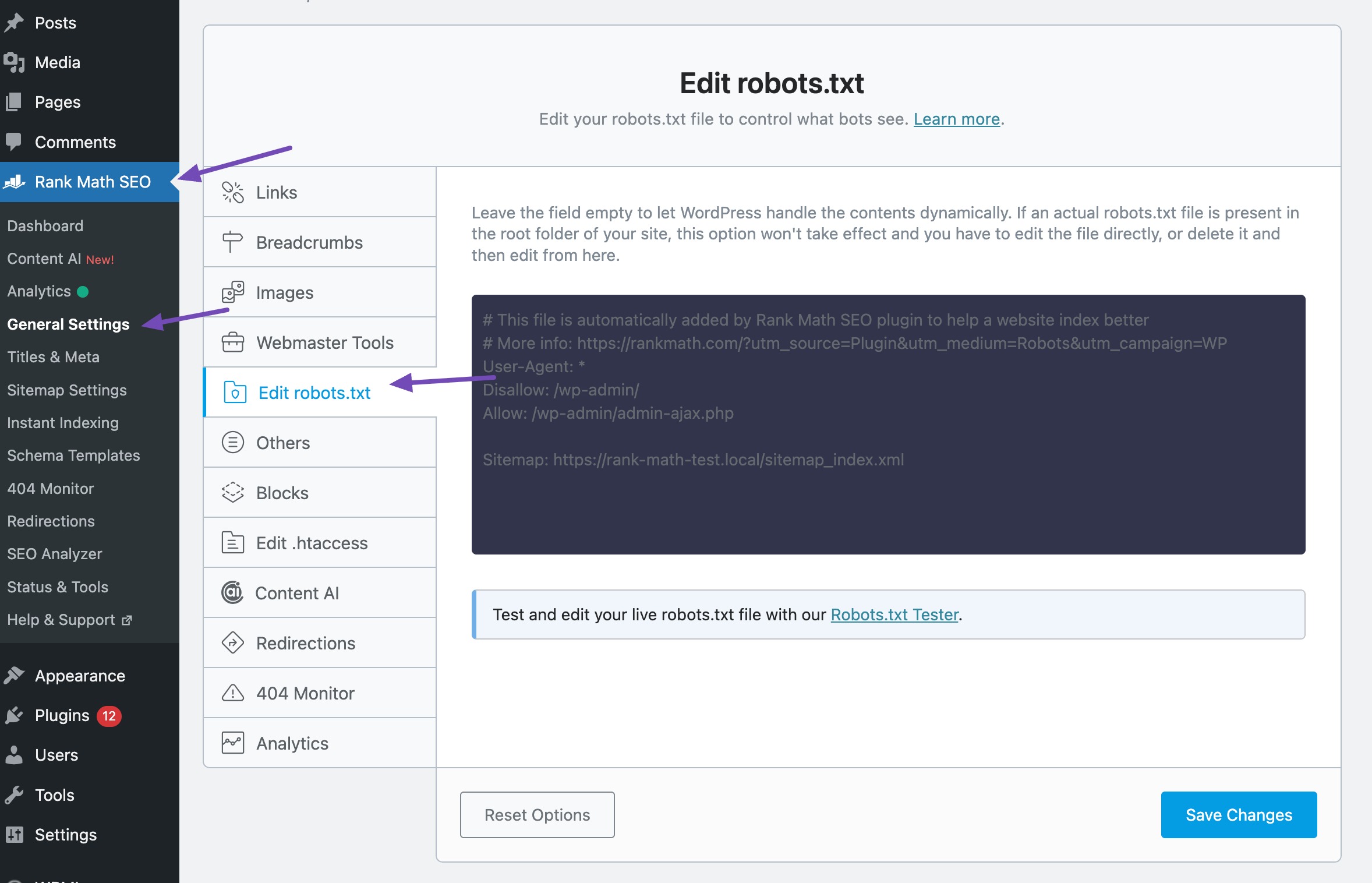 Edit robots.txt in Rank Math