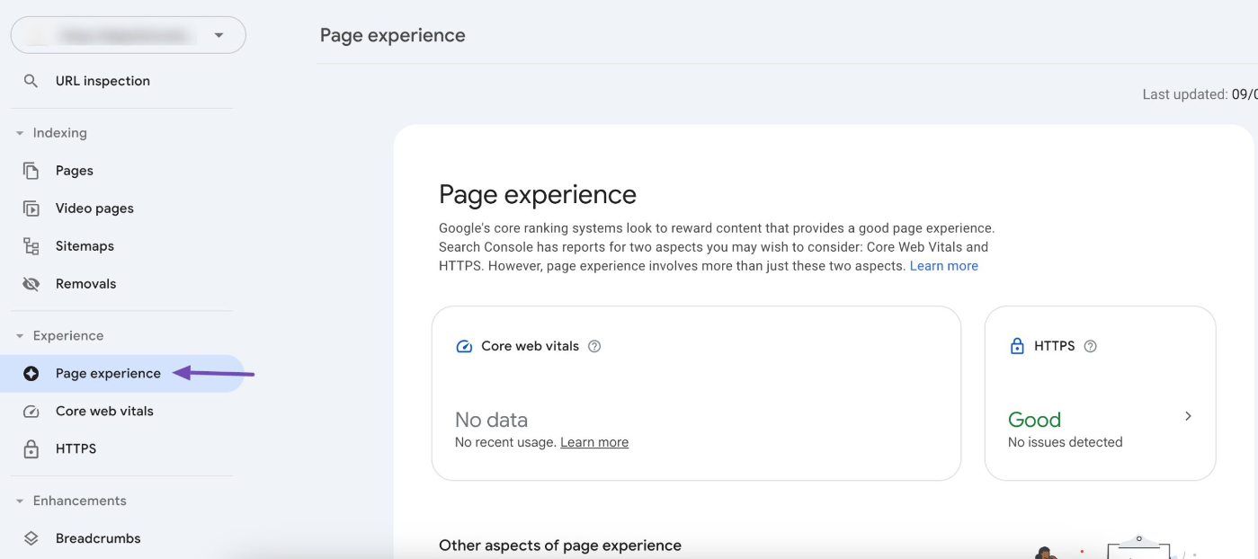 Page Experience in Google Search Console