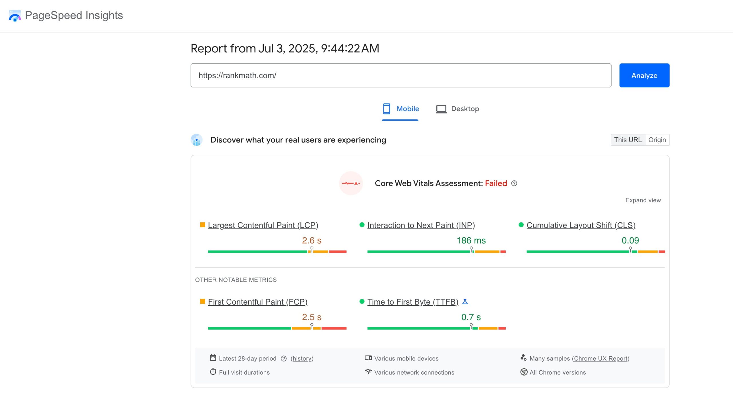 PageSpeed Insights tool