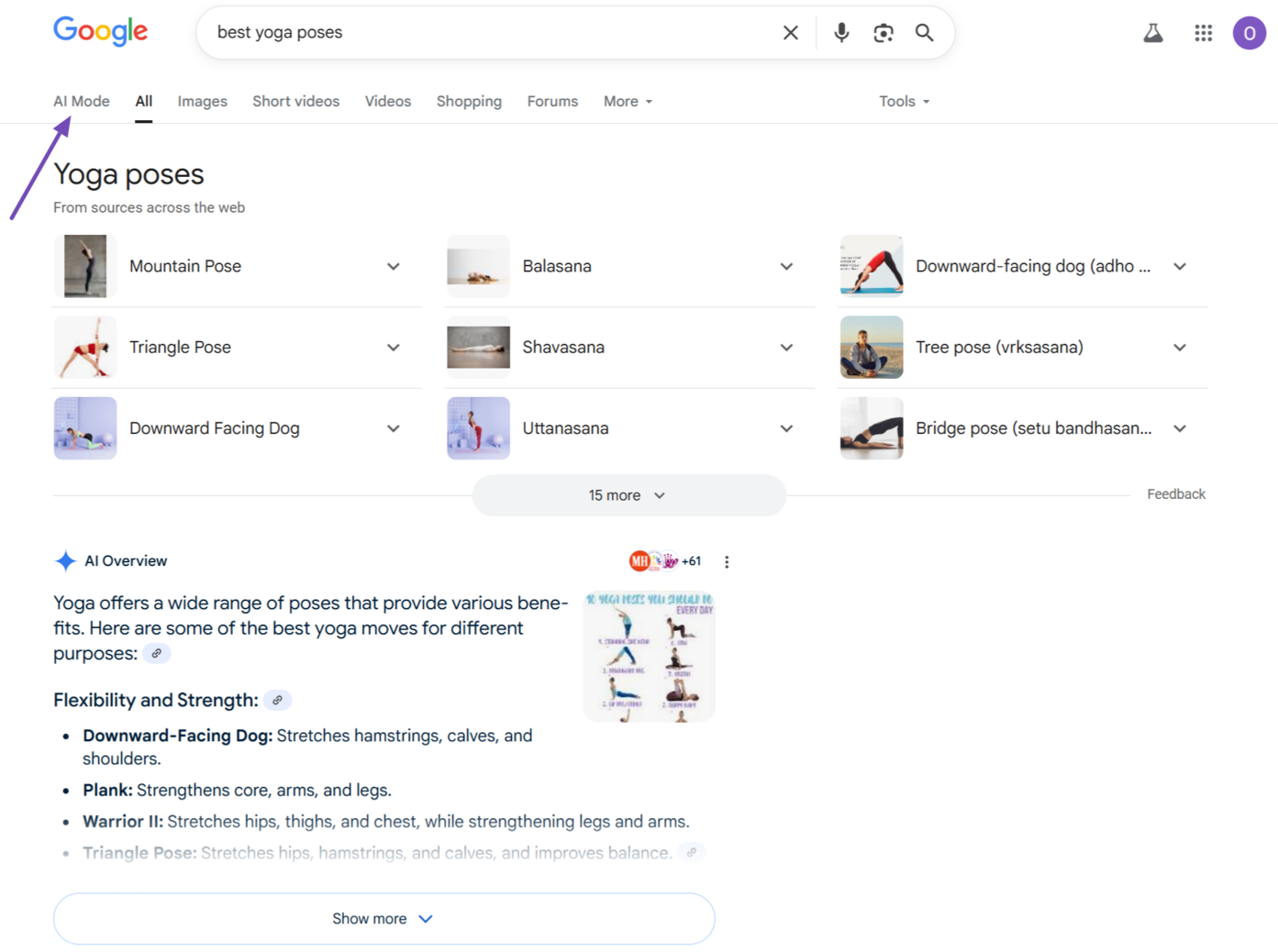 Click AI Mode on the search results page