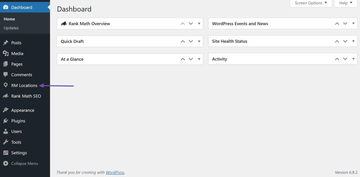 Click RM Locations in your WordPress sidebar