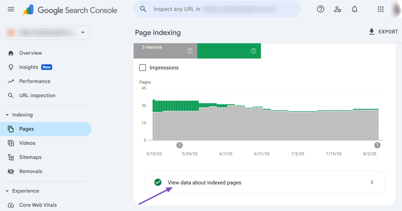 Click View data about indexed pages
