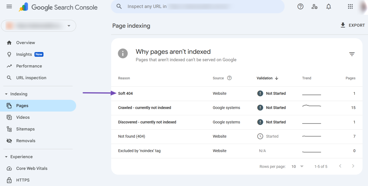 Click on the Indexing issue