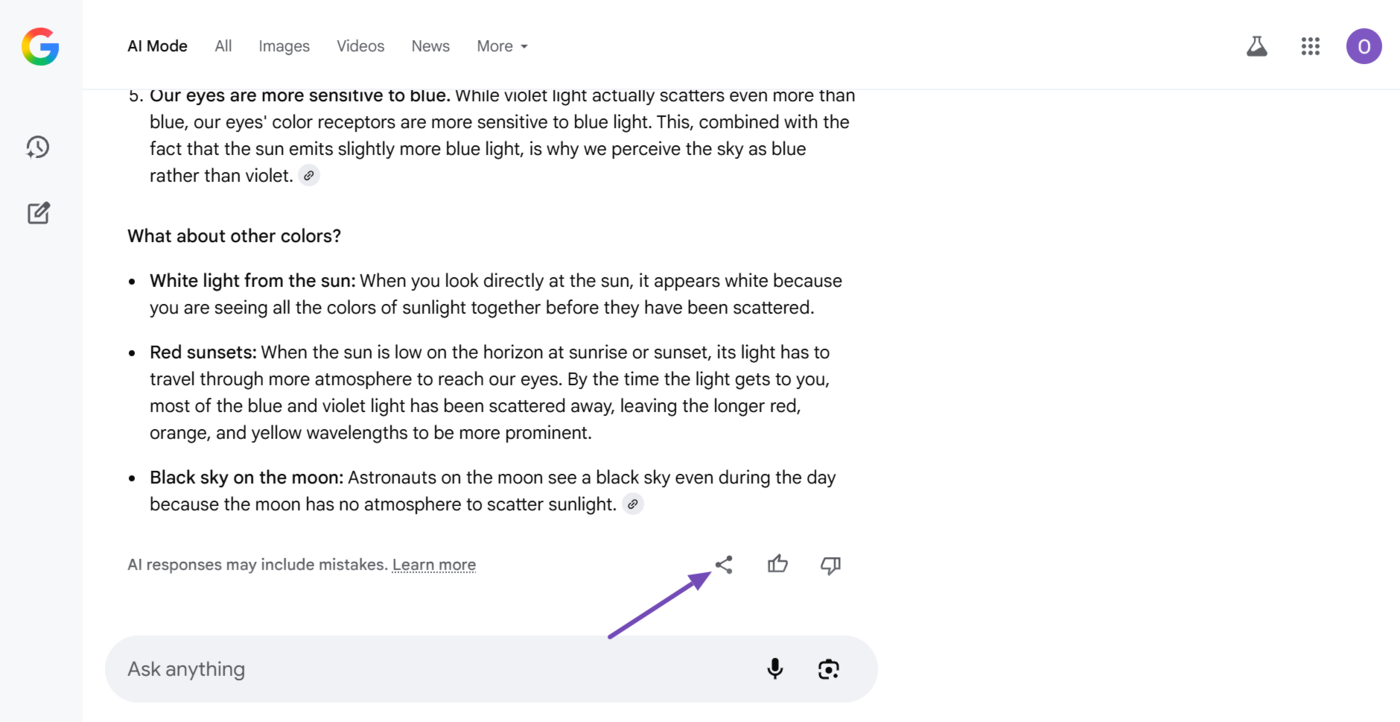 Click the Share icon to share the chat