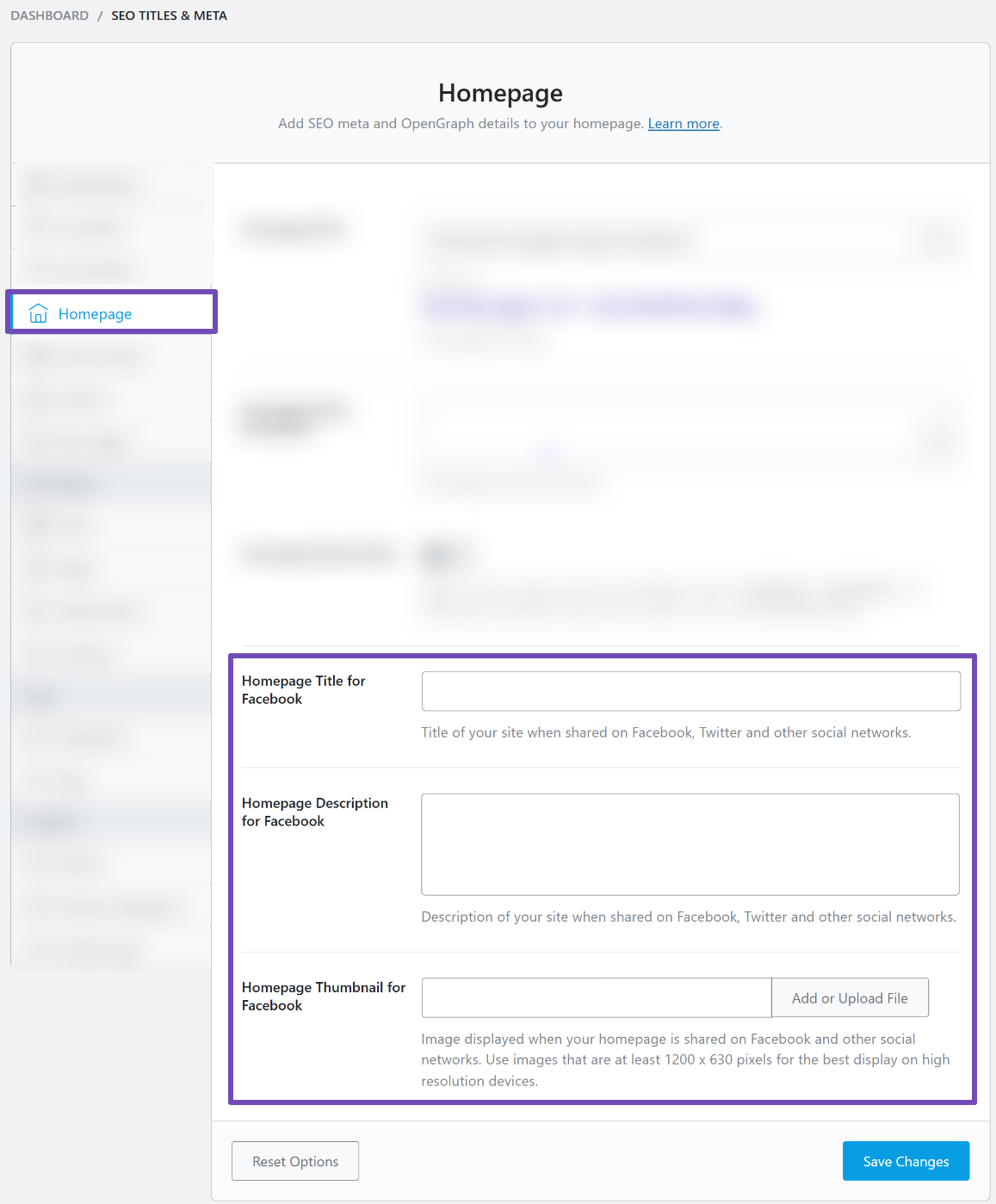 Customize the Homepage settings