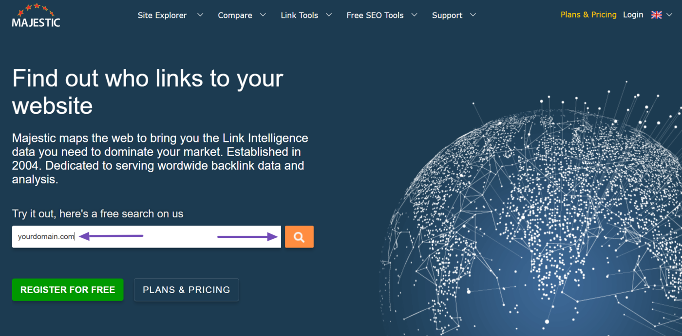Enter your URL into the Majestic SEO tool