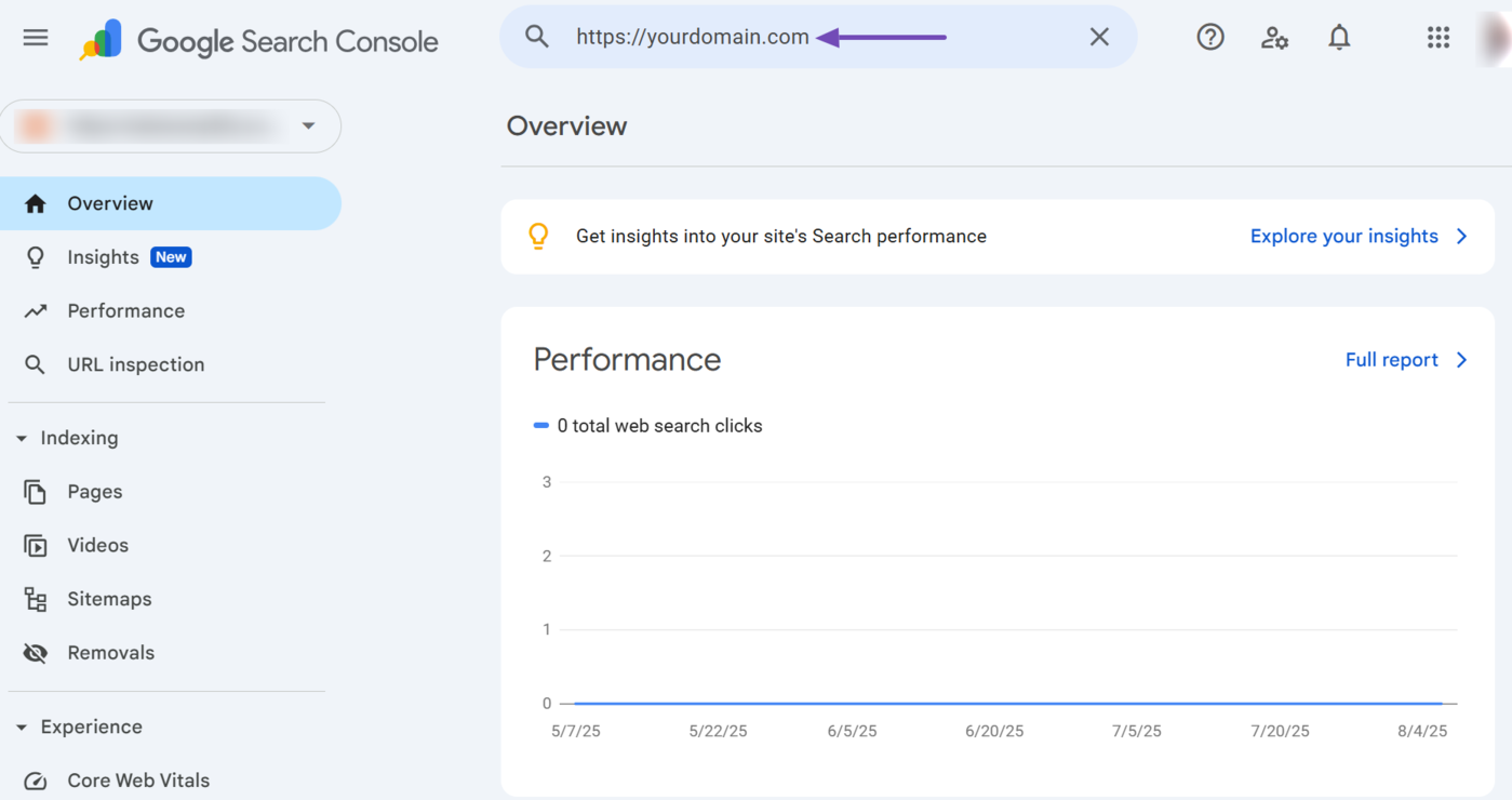 Enter your URL into the URL inspection field