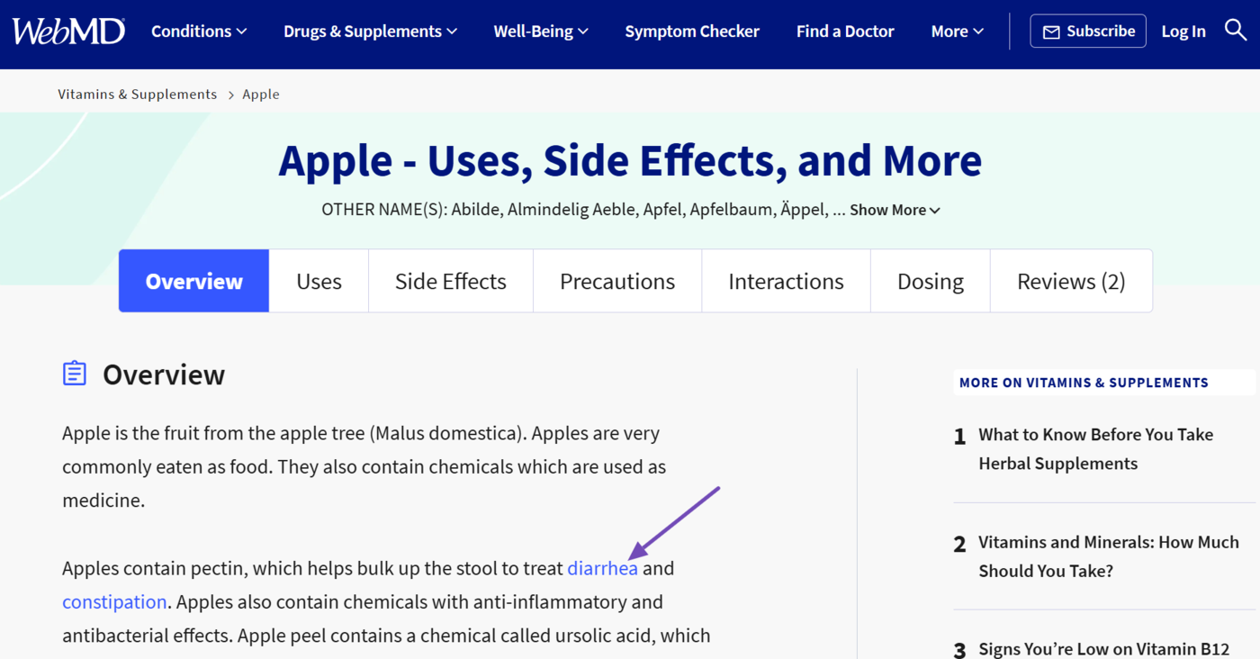 Example of an anchor text on a webpage