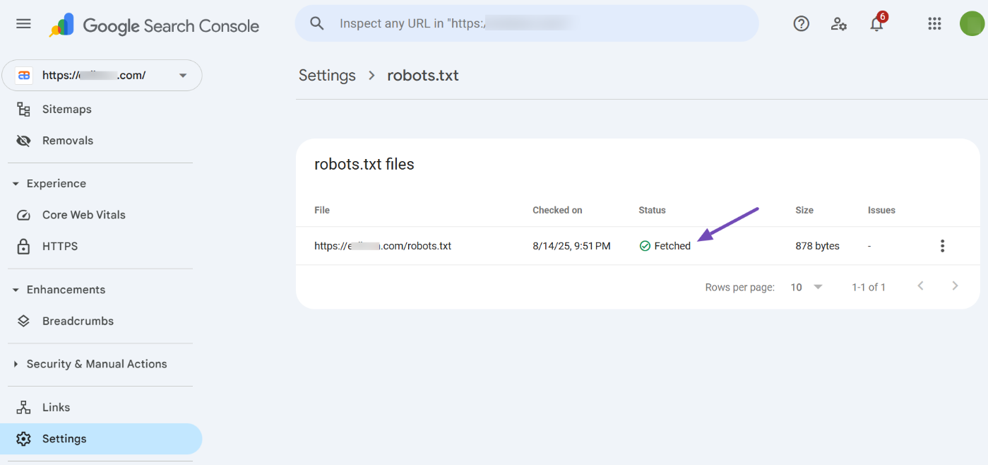 GSC robotstxt file report