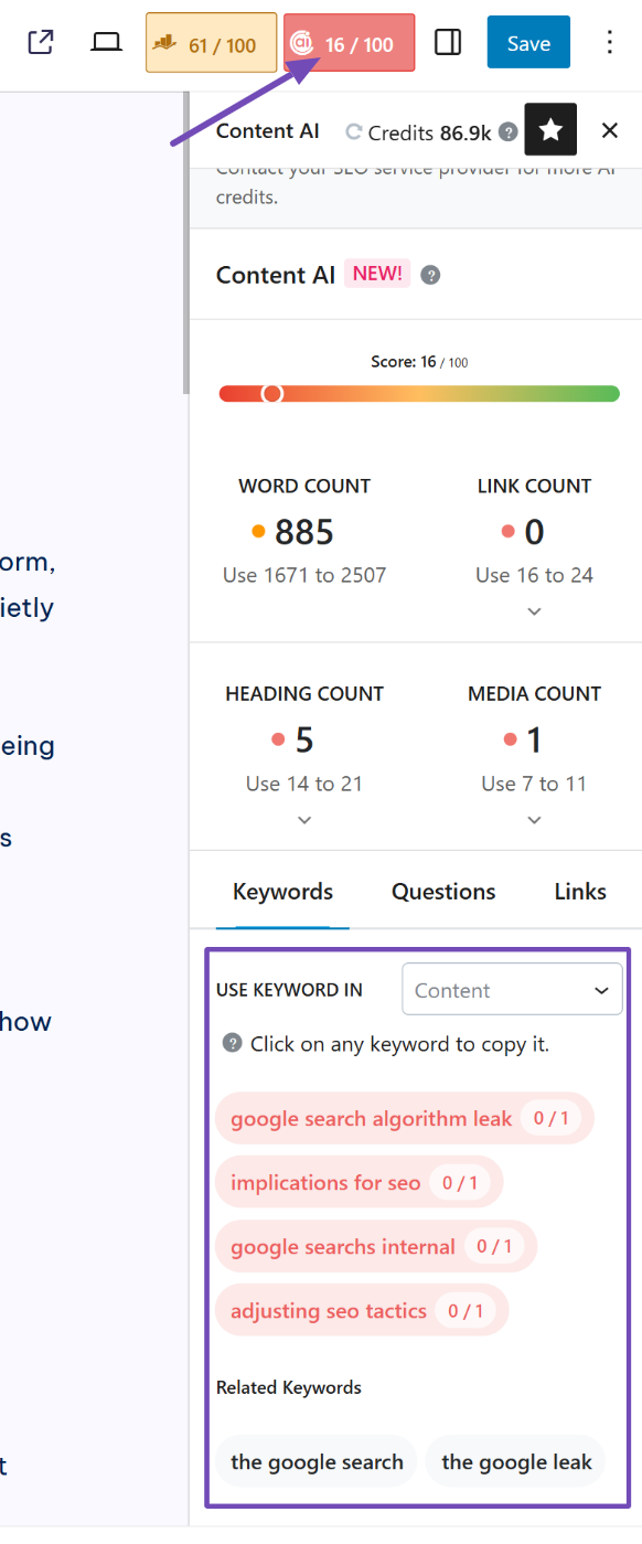Insert suggested keywords