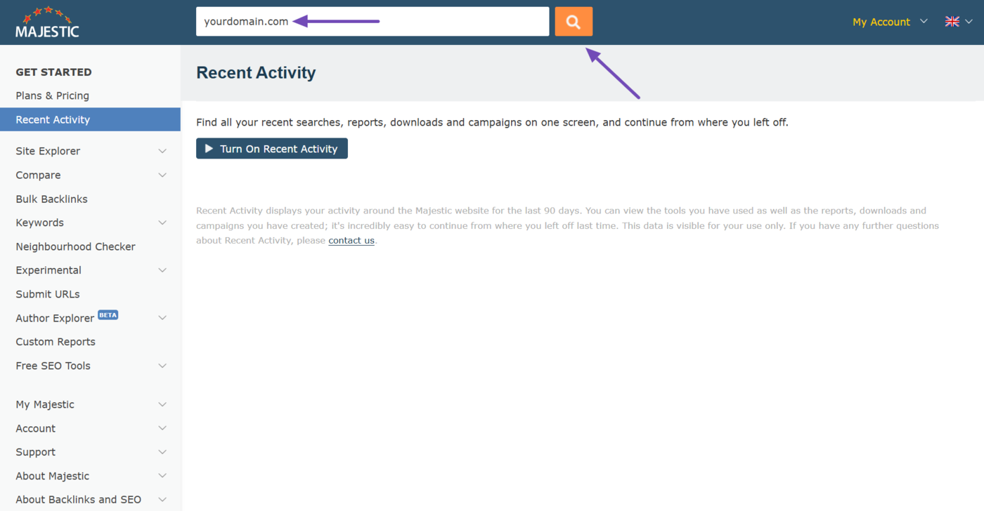 Log into Majestic SEO tool and enter the URL