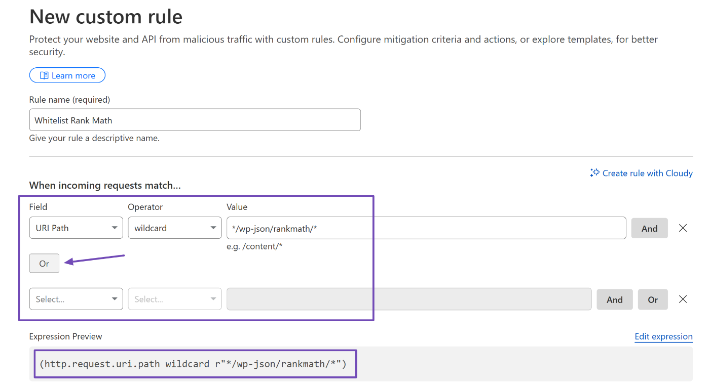 New custom rule page