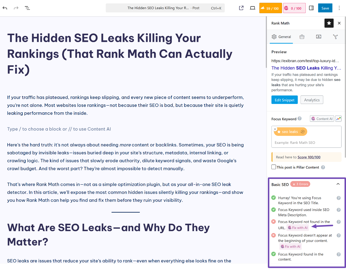 Optimize your posts with Rank Math
