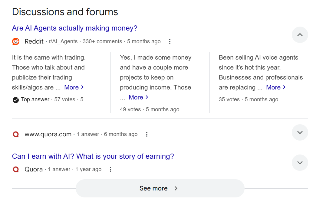 Reddit and Quora in Google Search