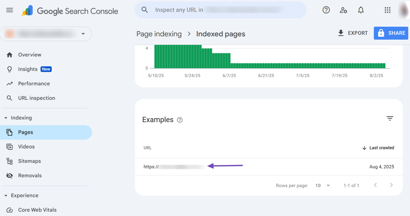 Review the indexed URLs