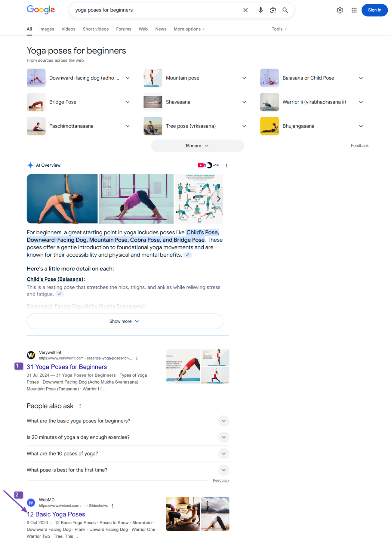 Sample of a webpage’s ranking on Google search results page