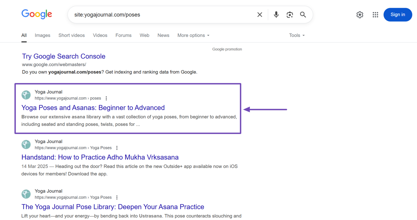 Sample of an indexed webpage on Google search results page