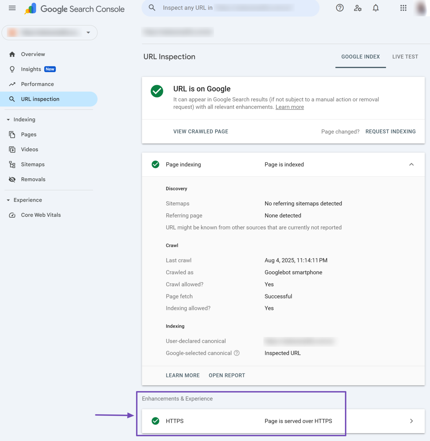 Sample of the Experience & Enhancements report