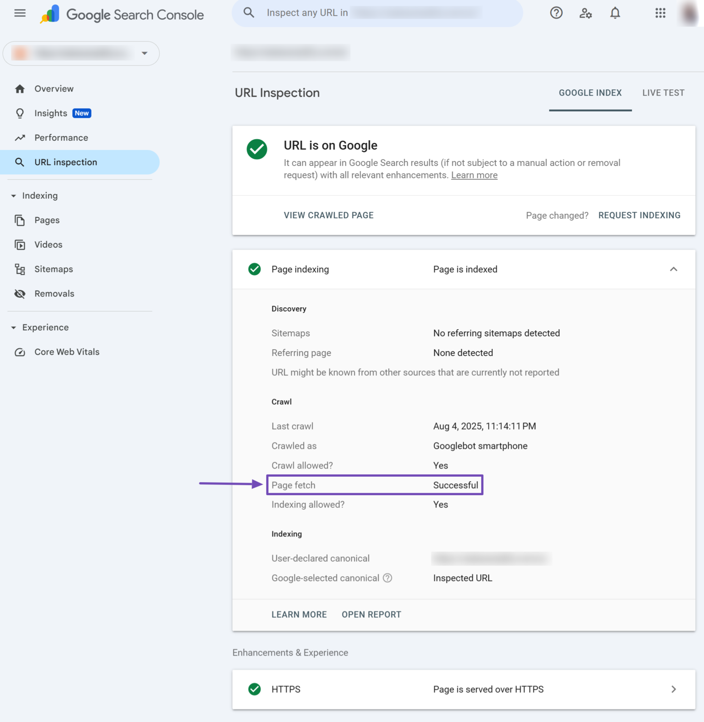 Sample of the Page Fetch report