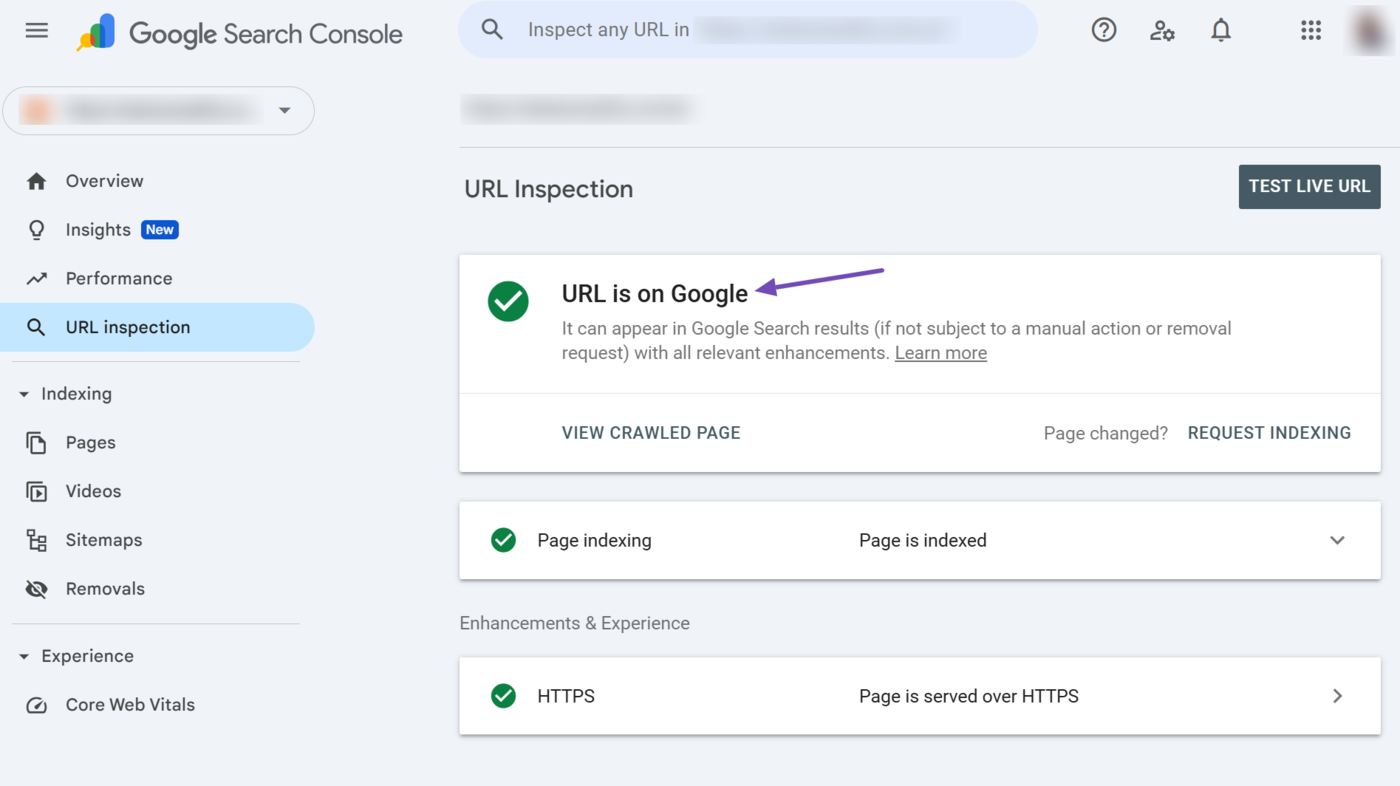 Sample of the URL is on Google field