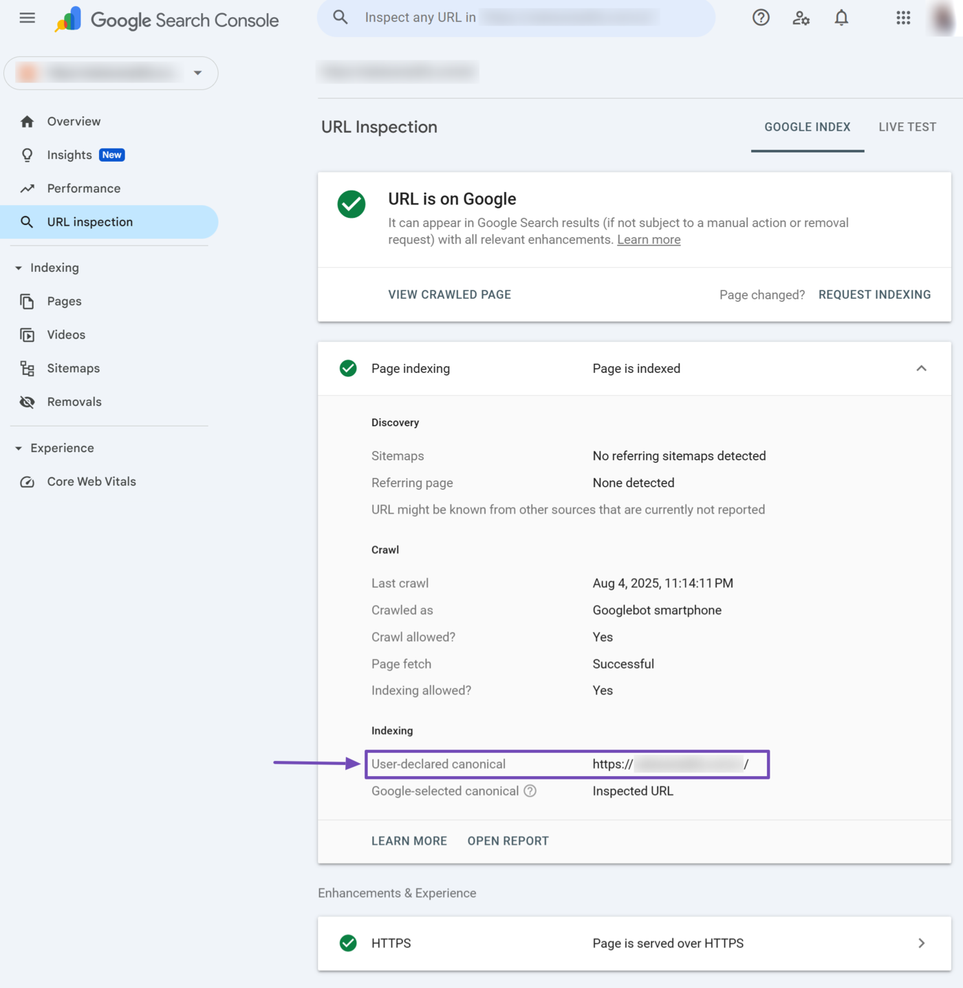 Sample of the User-Declared Canonical report