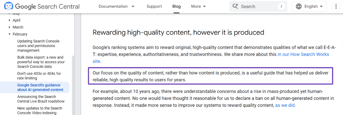 Google focuses on content quality