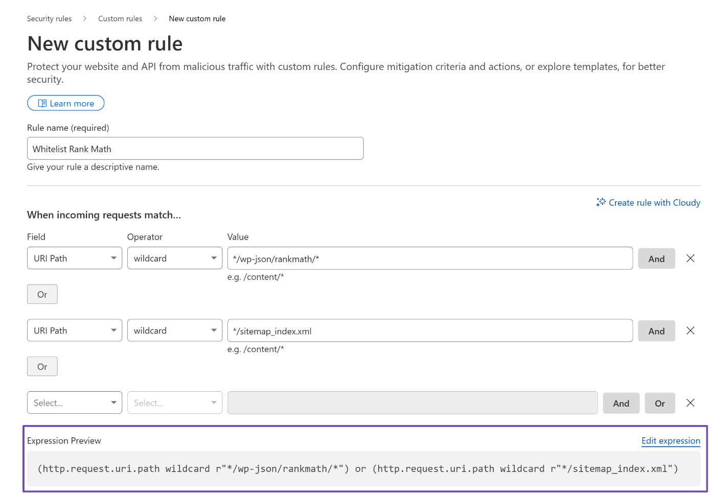 Whitelist Sitemap in Cloudflare