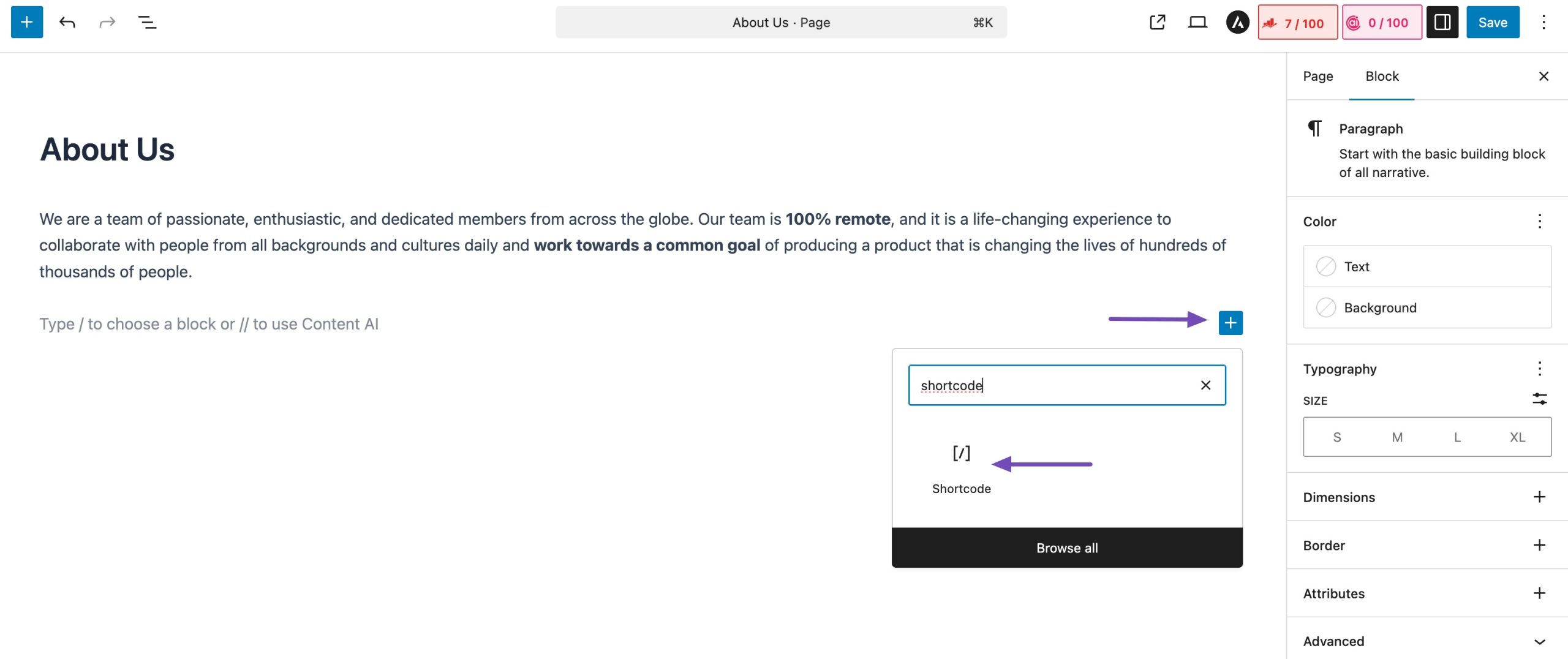 locate shortcode option