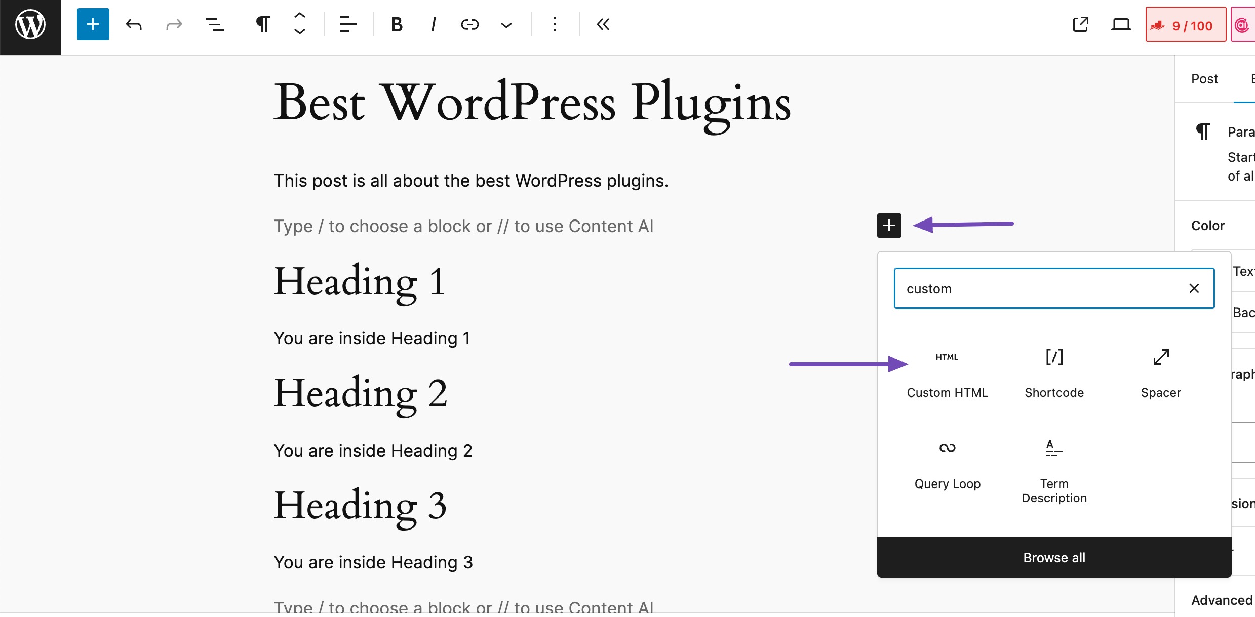Add custom HTML block