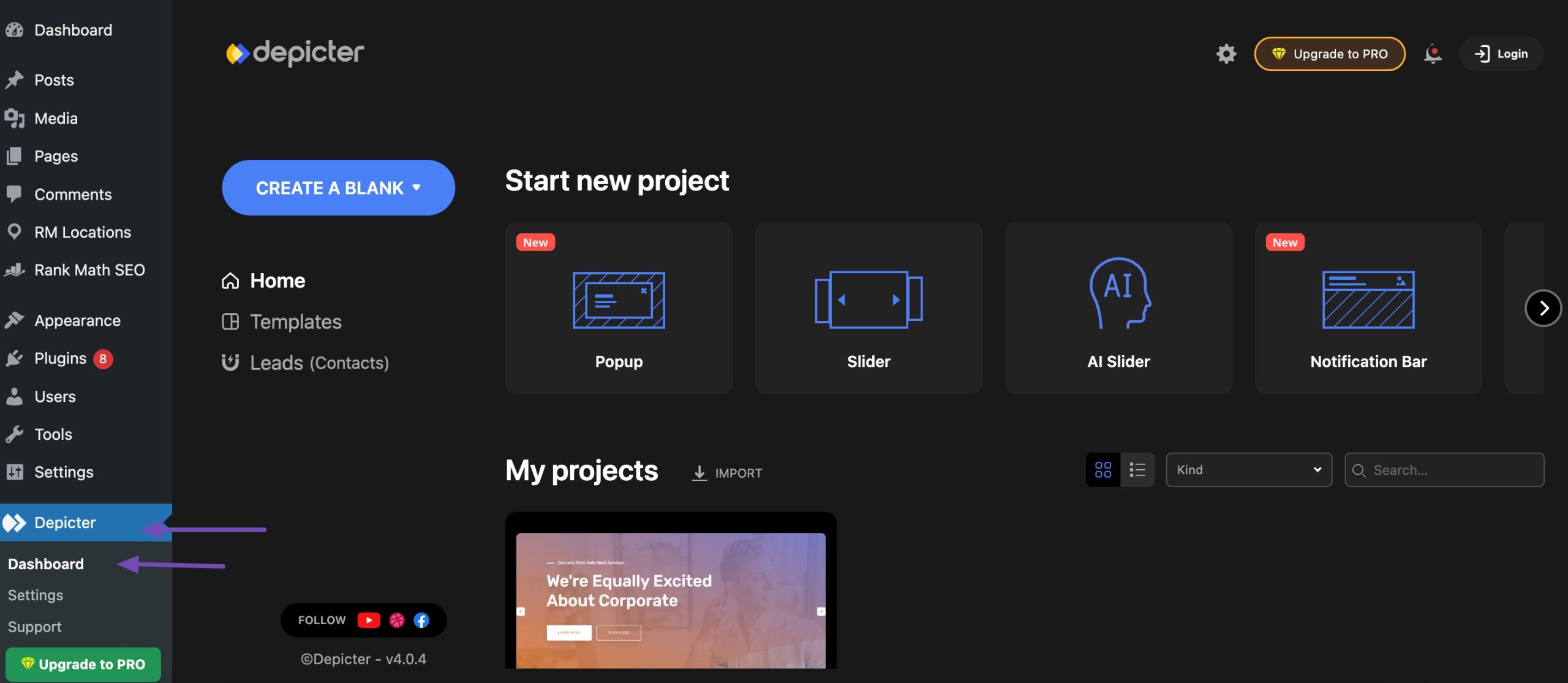 Depicter dashboard