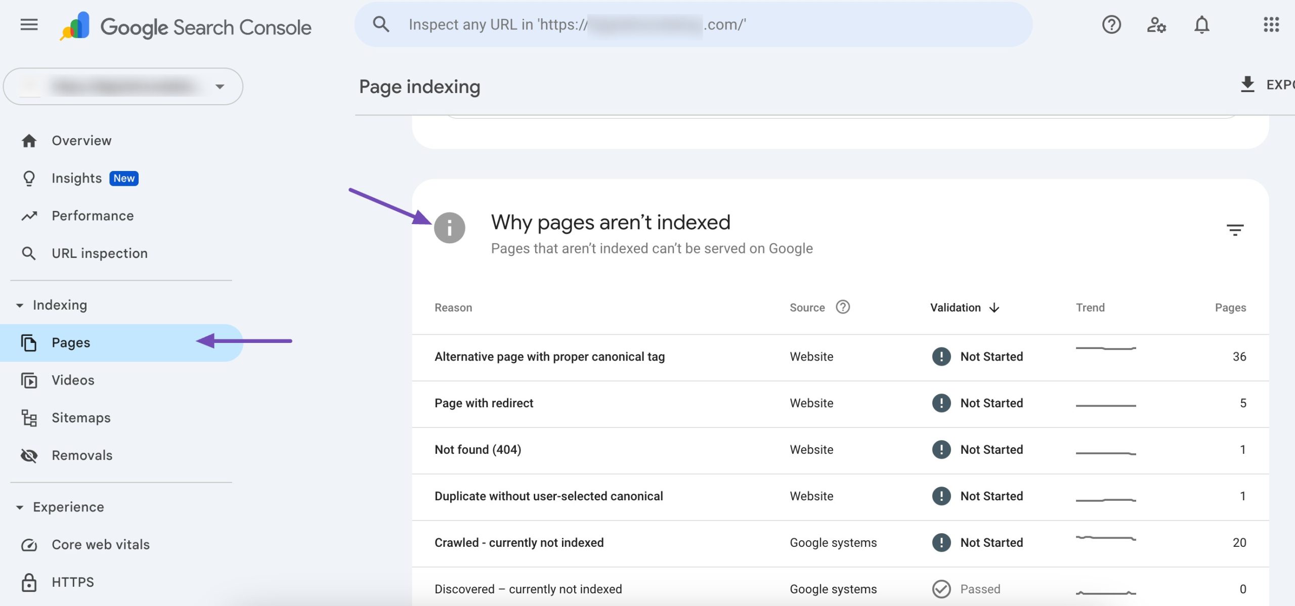 Pages section