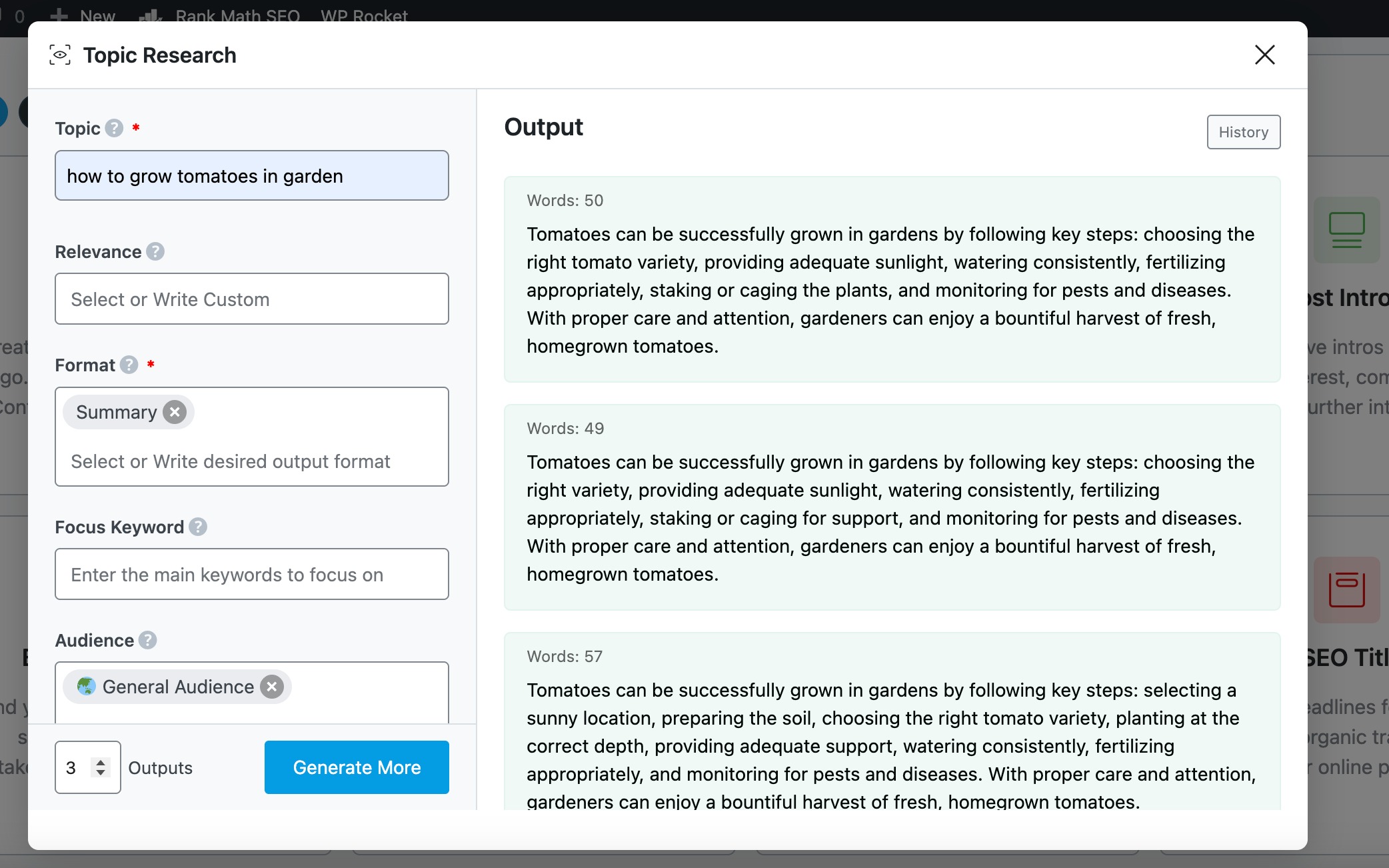 Topic Research tool example