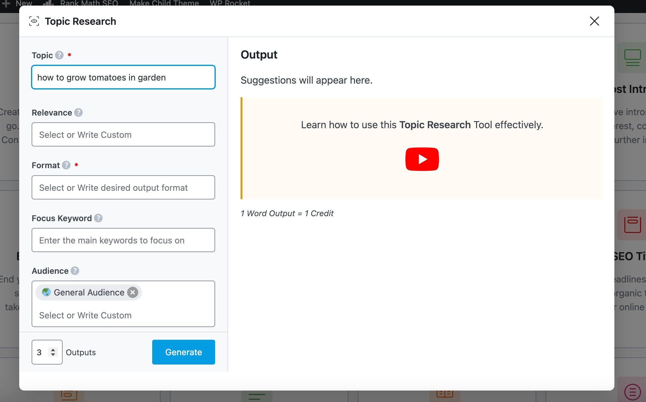 Add topic in Topic Research tool