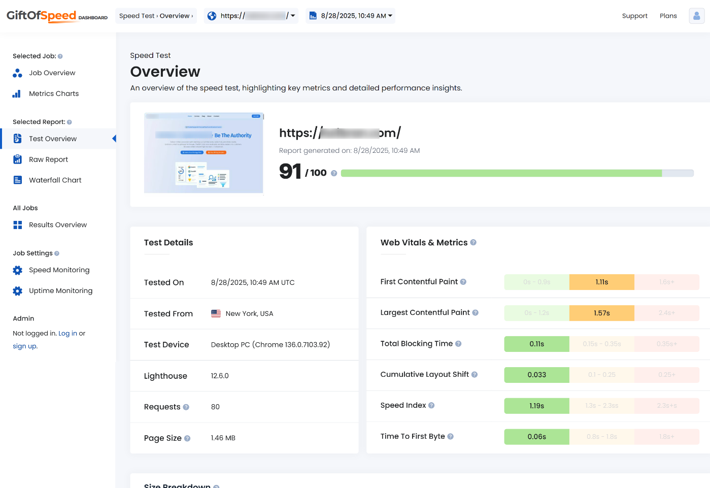 GiftofSpeed speed test result