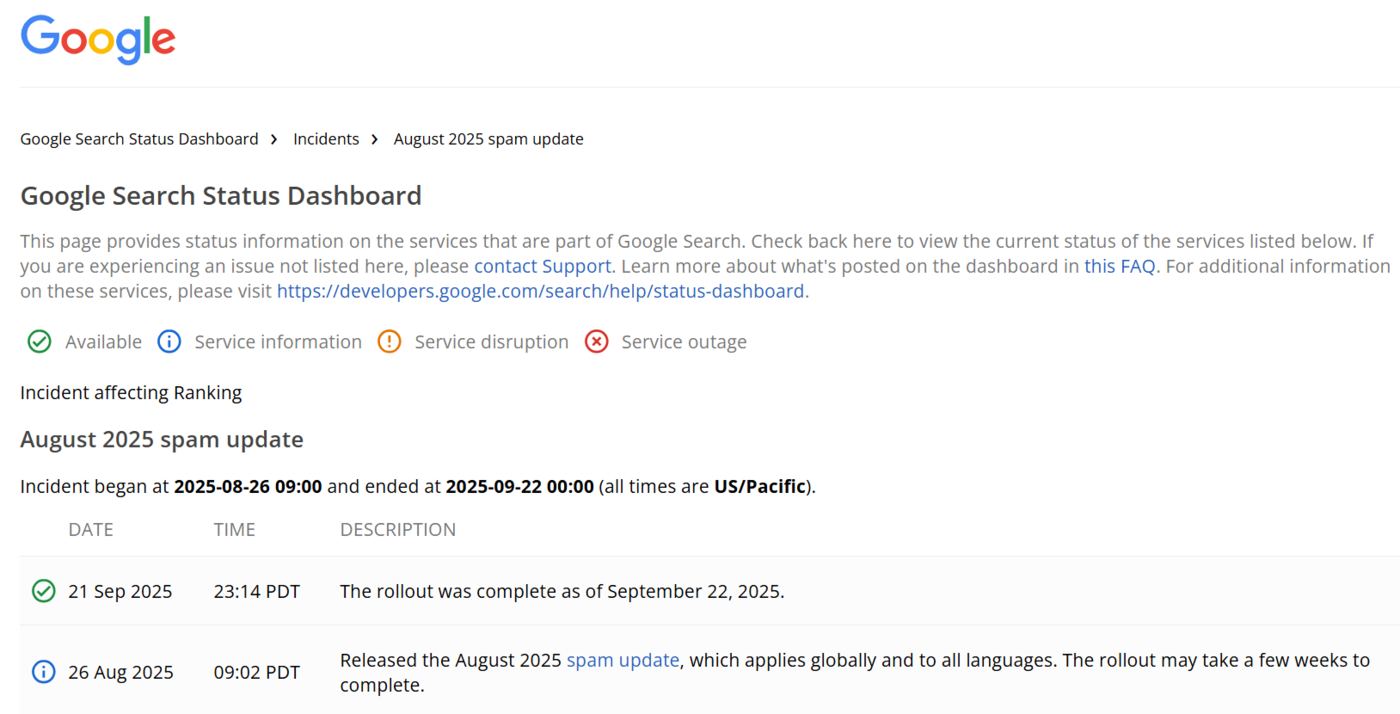 Google August 2025 Spam Update
