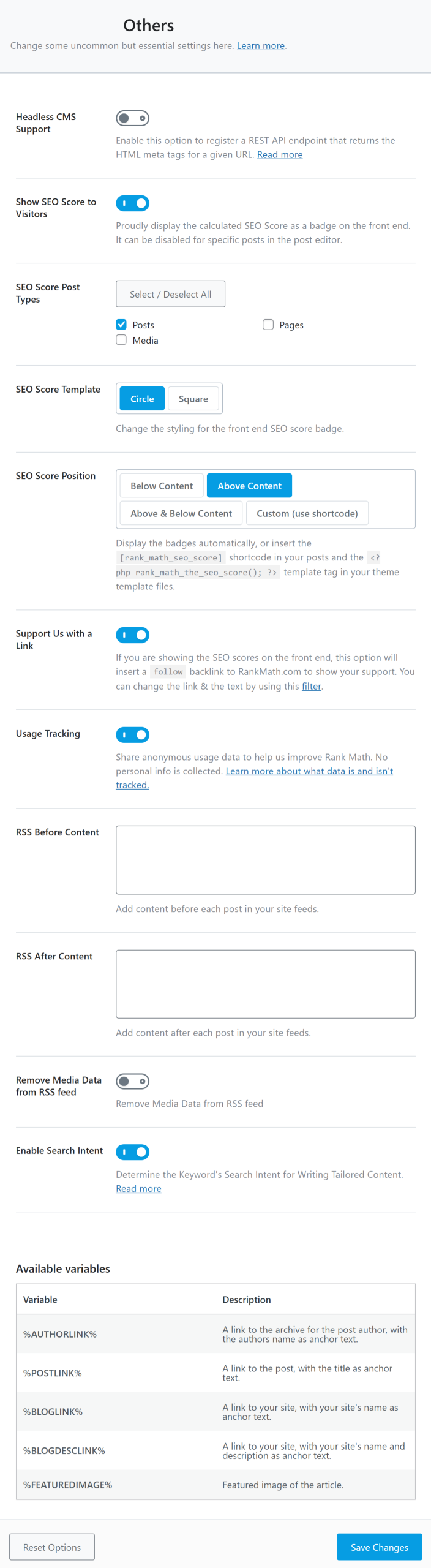 Settings available under SEO settings in Rank Math