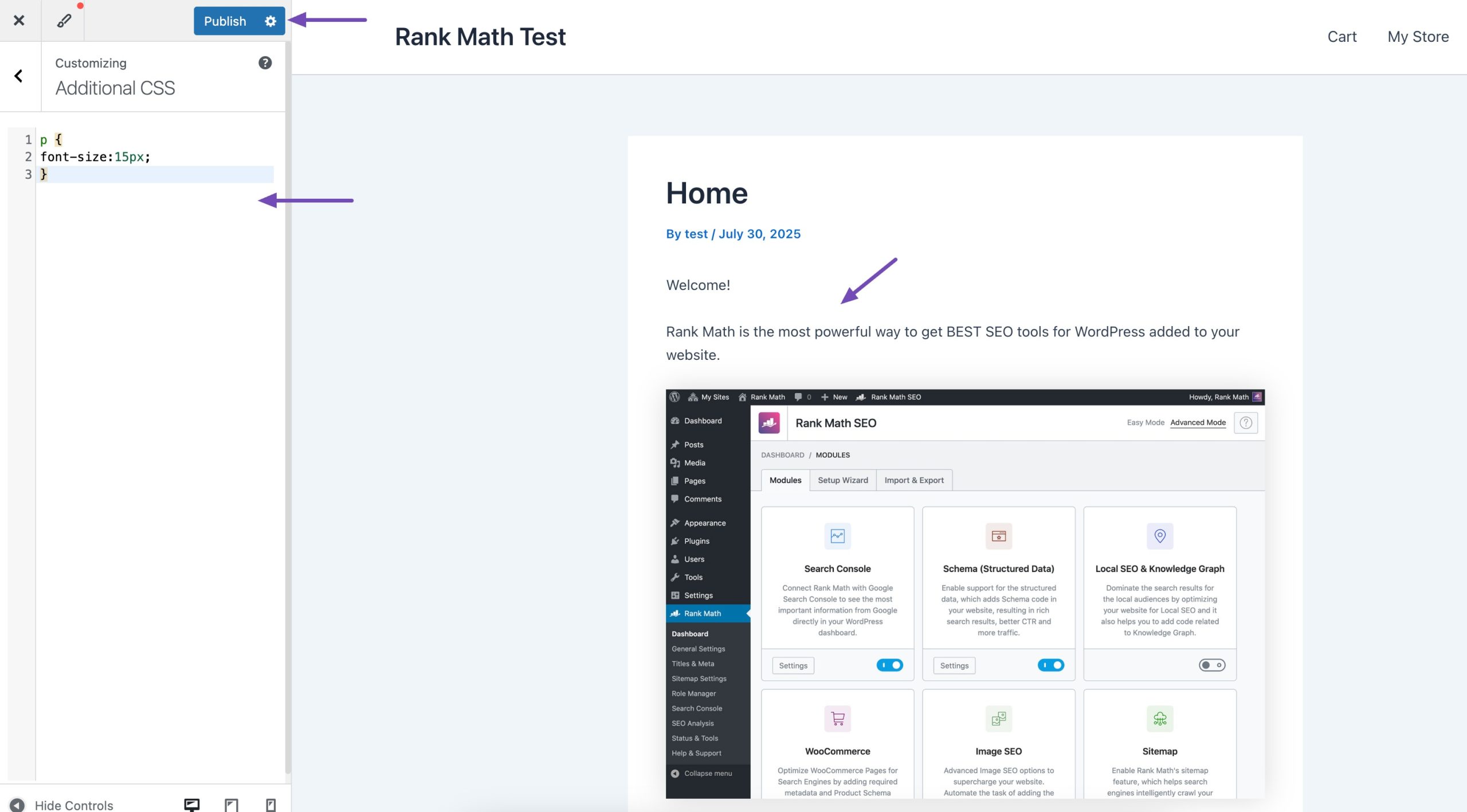 Change font size with the CSS code