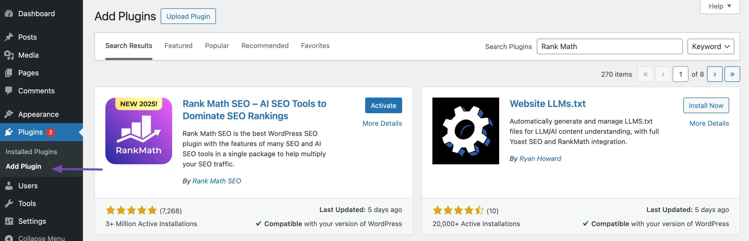 Search for the plugin