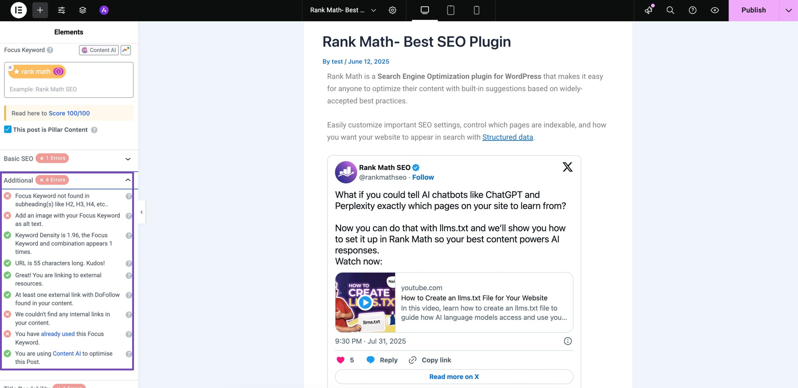 Elementor Advanced SEO Tests