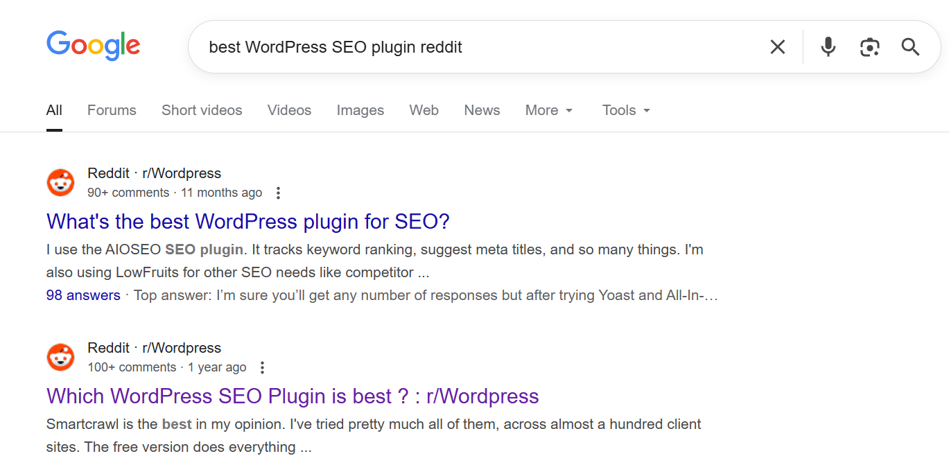 an example of Reddit SEO