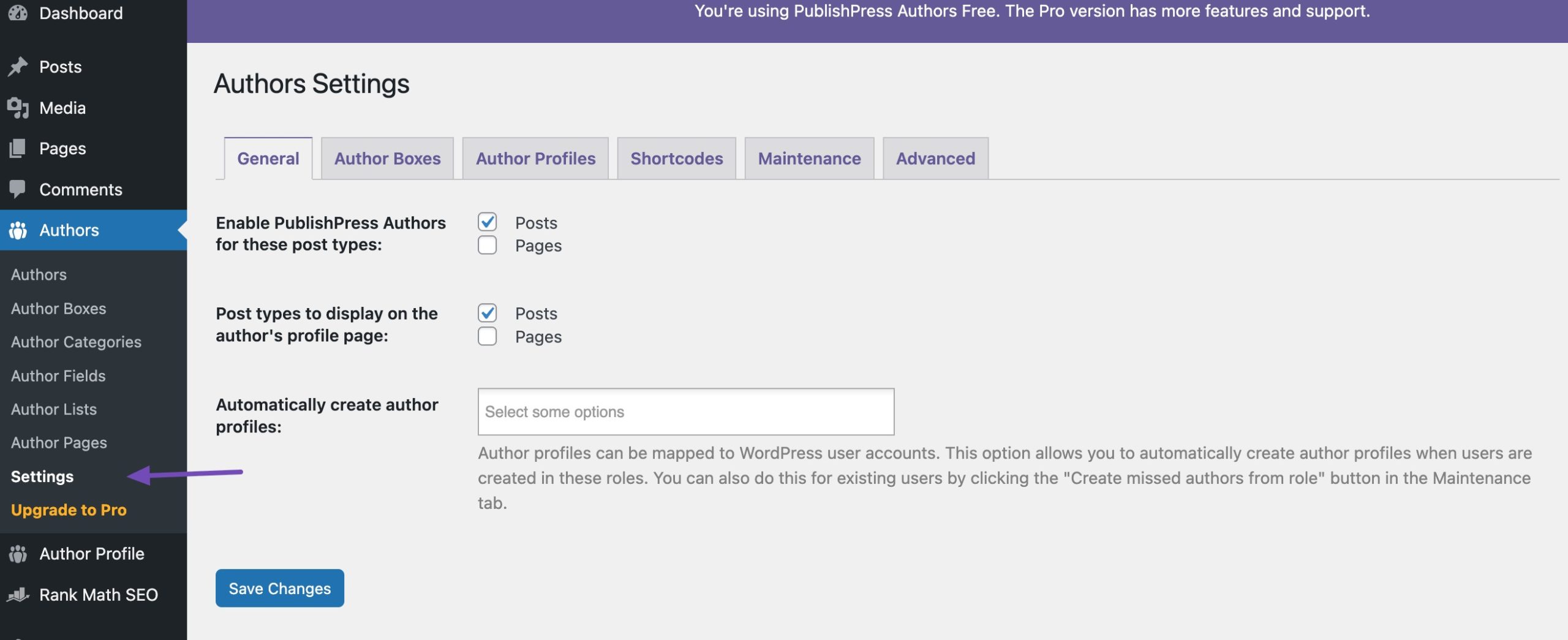 author settings